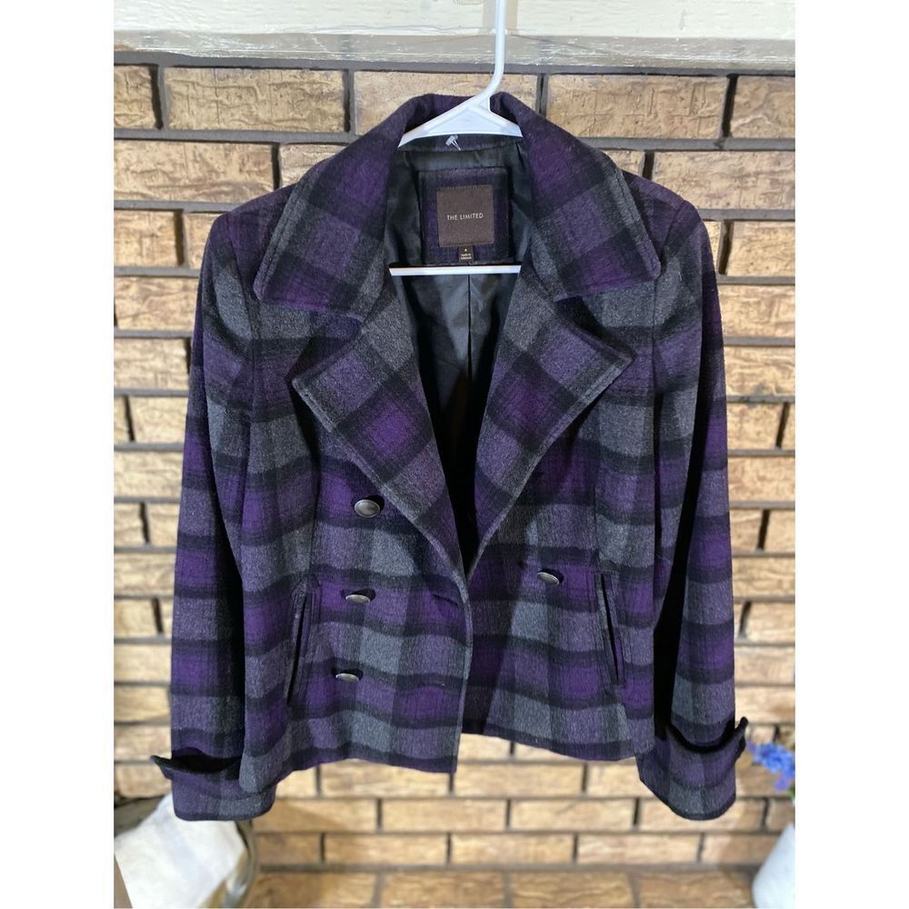 The Limited Purple Plaid Wool Coat‎